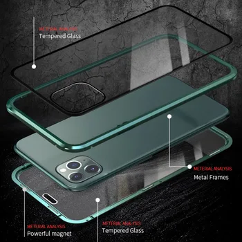 Anti-peeping Magnētisko Metāla Gadījumā, iPhone 11 Pro XS Max XR 6S 6 7 8 Plus Vāku Dubultā Sānu Rūdīts Stikls Privātuma Telefona Apvalks