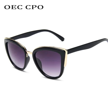 OEC CPO Vintage Cat Eye Saulesbrilles Sieviešu Zīmola Dizainere Slīpums Saules brilles Par Sieviešu Lielo Rāmi Toņos UV400 Oculos O143