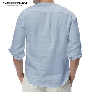 INCERUN Vīriešu Krekls ar garām Piedurknēm Kokvilnas Slim Fit Cietā Gadījuma Vīrieši, Blūze Pamata Krekls Ir 2021. Streetwear Vīriešu Džemperi Camisa S-5XL