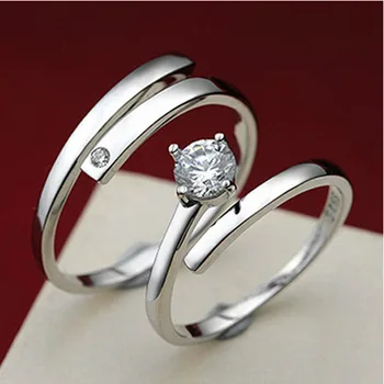 925 sterling sudraba modes spīdīgas kristāla mīļotājiem pāris gredzeni, rotaslietas, sieviešu, vīriešu pirkstu atveriet gredzenu kāzu dāvanu lēti