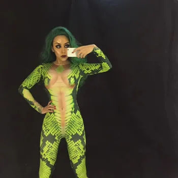 Zaļā Čūska Jumpsuit Halloween 3D cosplay Kostīms sieviešu sexy Naktsklubs Puse