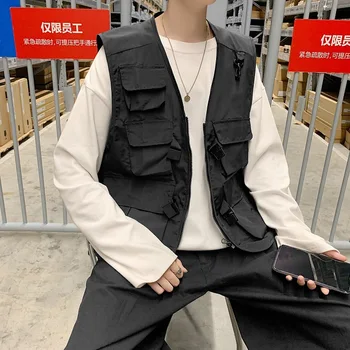 Vestes, Vīriešu Japānas Stila Harajuku Kabatas Dizaina Kravas Šiks Tīņi Bez Piedurknēm, Jaka Iela Koledžas Unisex Vasaras Dāmas Outwear