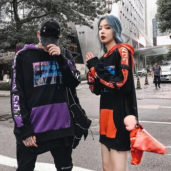 Hoodies Vīriešiem Harajuku Krāsu Salikuma Iespiesti Džemperi Krekli 2019 Streetwear Modes Hip Hop Kapuci Topi Vīrietis pelēkā vārna WG463