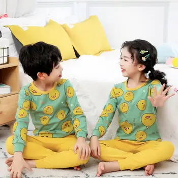 Bērniem Pijamas Zēni Meitenes Apģērbu Komplekts Pavasara AutumnPure kokvilnas Long Piedurknēm Karikatūra Sleepwear Bērnu Homewear Set 3-10Y