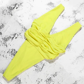 Qeils Dzeltena Reizes Push Up Peldkostīmi Sievietēm Ir 2021. Karstā Pārdošanas Polsterēta Peldkostīmu Sieviešu Sexy V-Neck Viens Gabals Peldkostīms Monokini
