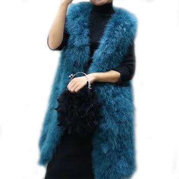 Ilgi turcija spalvu kažokādas vestes, rudens un ziemas sieviešu piedurknēm slim vienkrāsainu V-kakla, strausa spalvu veste sieviete