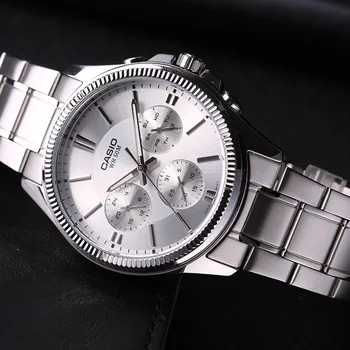 Casio pulksteņu rādītāju sērijas biznesa izklaide trīs laika vīriešu kvarca pulkstenis MTP-1375D-7A