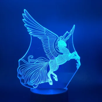 3D Lampas Pegasus Krāsas Mainās Nakts Gaisma Bērniem Dāvanu dzīvot Istabā 3D Gaismas Pieskārienu Sensoru Nightlights Dzīvniekiem Led Nakts Gaisma