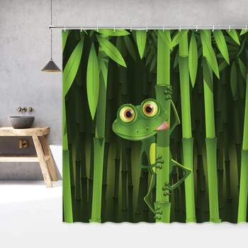 Smieklīgi Zaļo Augu Varde Dušu Aizkariem, Vannas istaba Vannas Aizkaru Ūdensizturīgs Ar Āķi 3D Iespiesti 180*200cm Poliestera Vannas Ekrāns