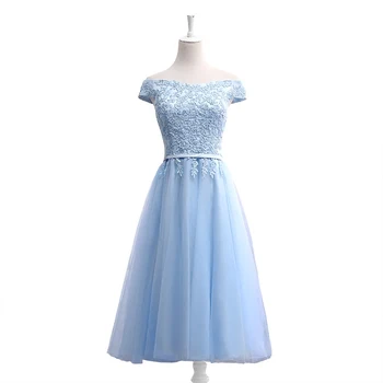 PTH2122#Mežģīnes up Pie Pleca Ilgi vidū īsā zilā Līgavas Kleitas 2019 jaunu Māsa grupa Pasūtījuma puse balles kleitu grauzdiņš uzvalks