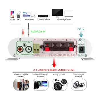 XTUGA MINI Digital Hi-Fi Jaudas Pastiprinātājs 2.1 CH Stereo, Subwoofer, BASS Audio Atskaņotājs, CD MP3, MP4 PC Speaker Automašīnu, Motociklu Mājas