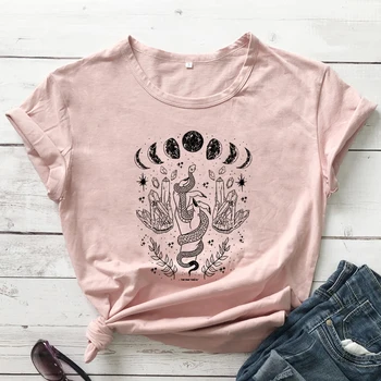 Mistisko Mēness Ar Čūskas T-krekls Moderns Mēness Fāzēm Ragana T Camiseta Modes Sieviešu Pusmēness Top Grafiskais Tee Krekls