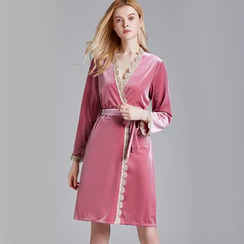 Wasteheart Ziemas Rozā Sieviešu Modes Sexy Drēbes Sleepwear Naktsveļu Adīšanas Ilgi, Peldmētelis Pidžamas Pleuche Vērtņu