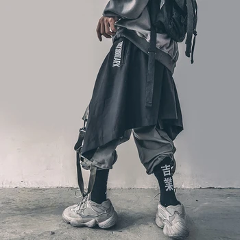 11 BYBB IR TUMŠS, Neregulāras Hip Hop Vīriešiem Harēma Svārki, Bikses Harajuku Regulējams Streetwear Black Kroku Priekšauts Gothic Jogger Bikšu