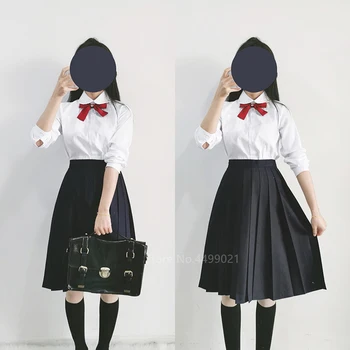 Japāņu Skolas Formas tērpu Meitenes vienkrāsainu Augsta Vidukļa Kroku Svārki Ilgi JK Uzvalks Melns Pelēks augstskolas Studentu Sieviešu Apģērbu