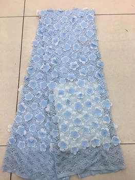 2018 Jauno Āfrikas Mežģīņu Auduma Baltā, Zilā, Rozā Augstas Kvalitātes 3D Ziedu franču Neto Kāzu Nigērija Izšūti Puse Kleita LD2379