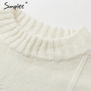 Simplee augstu uzrullētu apkakli crohect dobi no sieviešu džemperis džemperis Rudens ziemas gadījuma sieviešu džemperis Streetwear dāmas top (dungriņi)