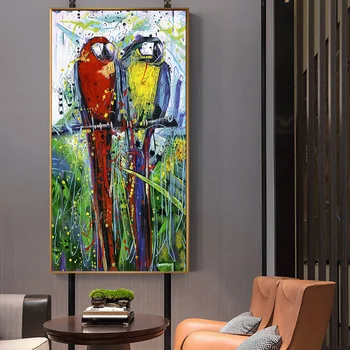 Mūsdienu Ziemeļvalstu Sienas Mākslas Izdrukas Anotācija Akvareļa Papagaiļus Gaitenis Dekori Eļļas Glezna Uz Audekla Plakāta Attēlu Dzīvojamā Istaba