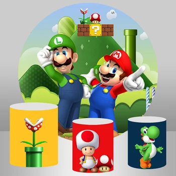 InMemory Super Mario Tēmu Dzimšanas dienas svinības Fotogrāfijas backdrops Elastīgs Apaļais Paneļa Fona Foto Studija Photozone Photocall