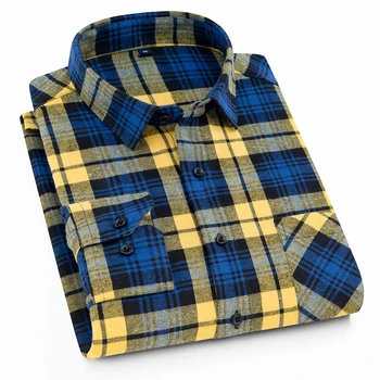 Aoliwen gadījuma vīrieši palid flaneļa krekls kokvilnas rudens pavasara garām piedurknēm Vīriešu sociālo modes kreklus, slim fit patīkams materiāls