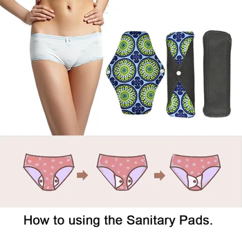 3pcsWomen sieviešu Higiēnas Sanitāro Pad bambusa kokogles auduma spilventiņi mama menstruālo higiēnas autiņu dvieļu pad atkārtoti mazgājams pad