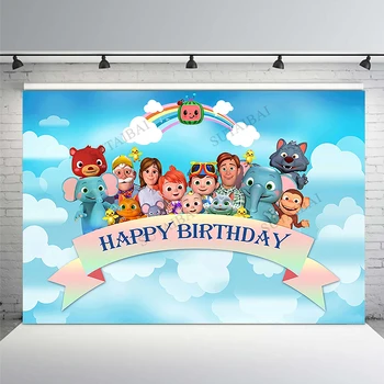 Bērnu Happy Birthday Party Banner Foto Fons Karikatūra Cocomelon Tēmu Fona Fotogrāfija Studija Photocall Vinila