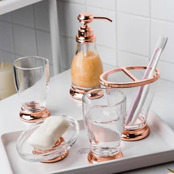 Luksusa Transparant vannas istabas komplekts Rose gold sadzīves mazgāšanas kausa vannas istaba piegādes komplekts zobu suka turētāju komplekts