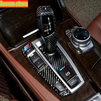 Piederumi BMW 5 7 Sērijas F01 F07 F10 F25 F26 Oglekļa Šķiedras Kontrolēt Pārnesumu Pārslēgšanas paneļa dekoratīvā sloksne vāciņš melns, Auto Uzlīmes