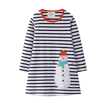 Lekt Metru Ziemassvētku Princese Kleitas Bērnu Meiteņu Apģērbu Aplikācijas Sniegavīrs Kokvilnas Puse Bērnu ar garām Piedurknēm Bērniem Kleita