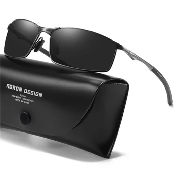 AORON Saulesbrilles vīriešiem polarizētās Klasiskās, Braukšanas Square Style Nakts Redzamības Brilles Pavasara Sakausējuma Kājas Laka Spogulis Briļļu S4