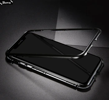 Gadījumā, iPhone 7 8 Plus X Ultra Plānas bampers + stikls aizmugurējais vāciņš Magnētisko adsorbcijas tālrunis lietā par iPhone X 7 8