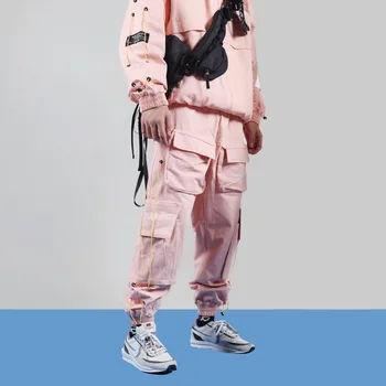 2019 Harajuku Bikses Joggers Streetwear Vīriešiem Hip Hip Kravas Elsas Kabatas Modes Vasaras Sweatpant Dziesmu Bikses Hipster Harēma Elsas