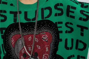 Ir 2021. Rudens Ziemas Jauno Sieviešu Džemperis Lācis Vēstuli Iespiesti свитер Ar Rhinestone Sieviešu Trikotāžas Džemperis Sieviešu Siltu Džemperi, Topi