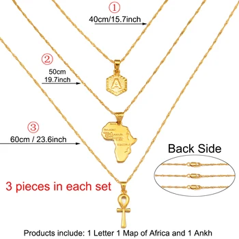 Anniyo 3PCS/A-Z Vēstules Āfrikas Karte Ankh Kulons Neckalces Alfabēta Zelta Krāsā Sākotnējo Rotaslietas Āfrikas Kultūras Ornamenti #243806