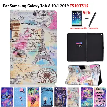 Tornis Krāsotas Case For Samsung Galaxy Tab 10.1 2019 T510 T515 SM-T510 SM-T515 Segtu Būtiska Planšetdatoru, Flip Stends, Shell, Coque +Dāvana