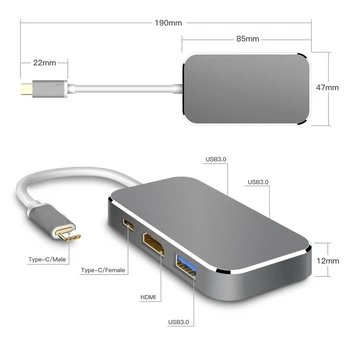 USB 3.1 C Tipa HDMI USB C Adapteris USB 3.0 Tipa C Adapteris 4K HDMI, Digitālā AV Multiport Adapteris USB-C HUB Adapteris Priekš MacBook