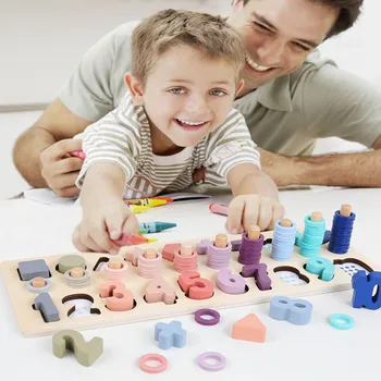 Koka Montessori Rotaļlietas Skaits Ģeometriskas Formas Izziņas Bērnu Agrīnās Izglītības Rotaļlietas, Mācību līdzekļi Matemātikas Rotaļlietas Bērniem Pirmsskolas vecumā