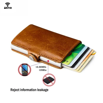 Privātā pielāgot Īstas Ādas Vīriešu Alumīnija Maku Kabatā Kartes turētāju RFID Pretbloķēšanas Mini Automātiski kredītkaršu Maku dāvanu