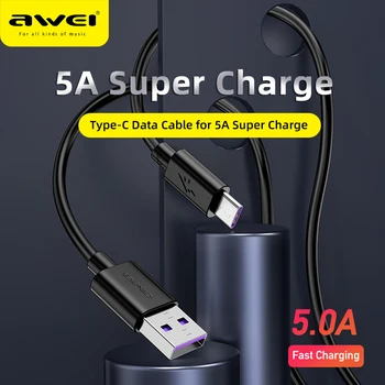 AWEI CL-110T 5A Tipam-C USB Datu Kabeļi Izturīgs 1m Ātrās Uzlādes Super Ātra Uzlāde Usb C Kabeli Universālā Mobilo Tālruni