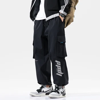 Vīrieši Hip Hop Armijas Zaļā Kravas Bikses joggers Treniņbikses (Dungriņi), Vīriešu Lentes Streetwear Harēma Bikses Sieviešu Modes Bikses