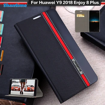 Biznesa Grāmatu Gadījumā Huawei Y9 2018 Luksusa PU Ādas Maks Flip Case For Huawei Baudīt 8 Plus Mīksta Silikona Vāciņu Atpakaļ