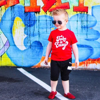 Ņemt To Viegli Funny Bērnu T-krekls Zēniem, Meitenēm Toddler Vasaras Īsām Piedurknēm Modes Topi, Krekli Bērnu Ikdienas O-veida kakla 8 Krāsu Tees