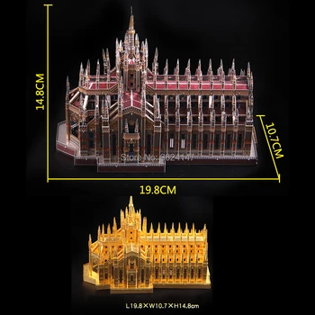 Itālija Duomo di Milano Pasaulē ir Liels Arhitektūras 3D Puzzle Metāla Modeļa Komplekti, 255 Gabalus,DIY 3D Lāzera Samazināt Ēkas Jigsaw Rotaļlietas
