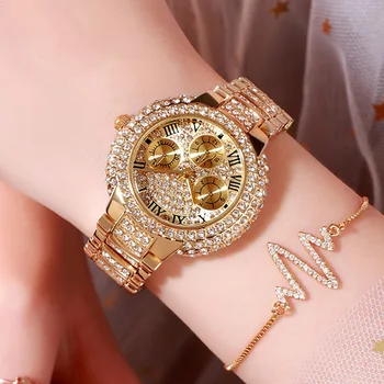 Zelta Sieviešu Pulksteņi Luksusa Rhinestone Biznesa Gadījuma Dāma Kvarca rokas Pulkstenis Top Zīmolu Modes Retro Kleitu Skatīties uz Sieviešu