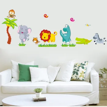 * Cartoon Džungļu savvaļas Dzīvnieku DIY 3D vintage tapetes vinila sienas uzlīmes bērniem, bērnu istabas sienas mākslas uzlīmēm, mājas apdare