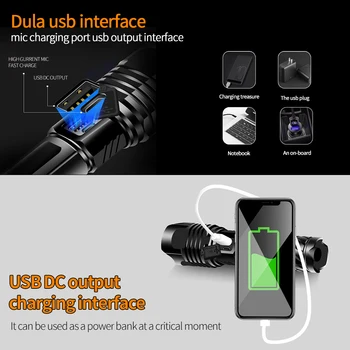 Xhp100 Augstas jaudīgs led lukturītis lukturītis uzlādējams 18650 26650 USB lm super power zibspuldze xhp90 xhp70 xhp50 medības