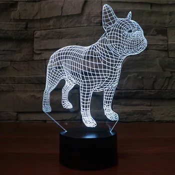 Cute franču Buldogs 3D LED Nakts Lampa 7 Krāsas, USB Hologrammas Dekori Lampas, Galda, Galda, Gaismas, Dzimšanas dienas svinības Dāvanu Bērniem Draugam