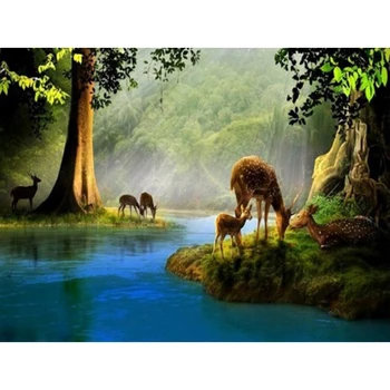 DIY 5D Dimanta Krāsošana Briežu Dabas Meža Pilnu Kārta Mozaīkas Dzīvnieku Dimanta Izšuvumi Krustdūrienā Mozaīkas Rhinestones Dekori