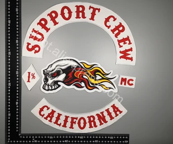 Atbalsta komandas 1% California Motociklu Izšūti Plāksteri Žetons par Jaka Atpakaļ Biker Punk šūt uz viena 42cm regulējami
