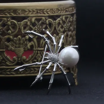 2018 Modes Rotaslietas Unikālo Lielā Kristāla Pērle Rhinestone Spider Broša Vīriešiem Broche Strass Vintage Dzīvnieku Piespraudes Sievietēm